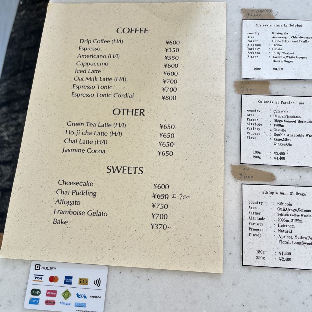 WORKBENCH COFFEE ROASTERS OKINAWAメニュー